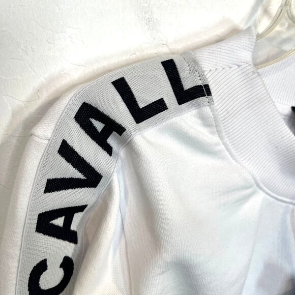 NWT Just Cavalli White cropped Crew-Neck sweatshirt Side Arm Logo Size M sweater - Picture 4 of 12